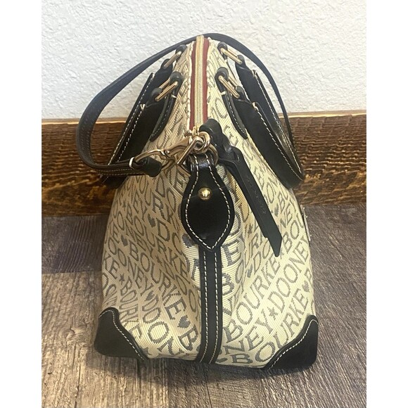 Dooney & Bourke Signature Jacquard Satchel Cream Leather Trim Shoulder Bag Y2K - Picture 2 of 16